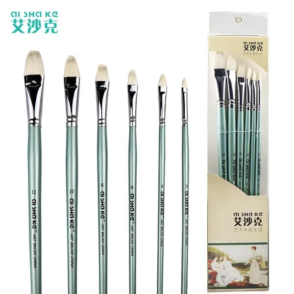 Aishake Goat Hair Brush Set 6Pc Oil and Acrylic Paint 