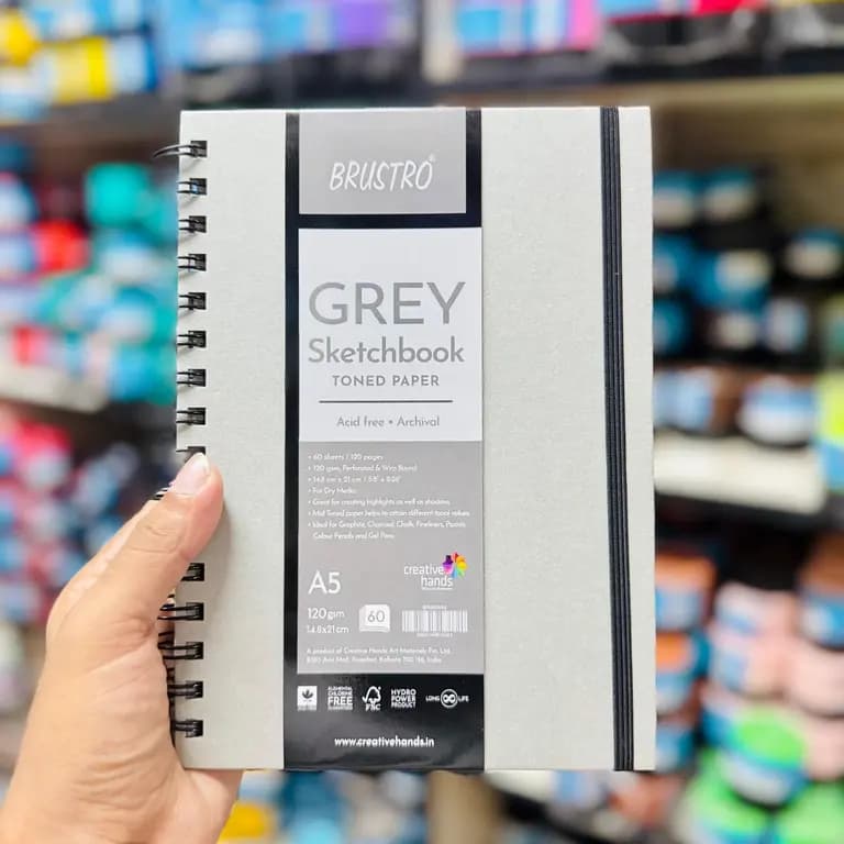 Brustro Grey Sketchbook Toned Paper A5 – 120gsm | 60 Sheets
