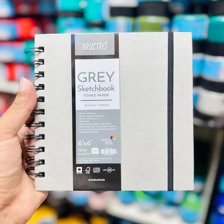 Brustro Grey Sketchbook Toned Paper 6x6 inc – 120gsm | 60 Sheets