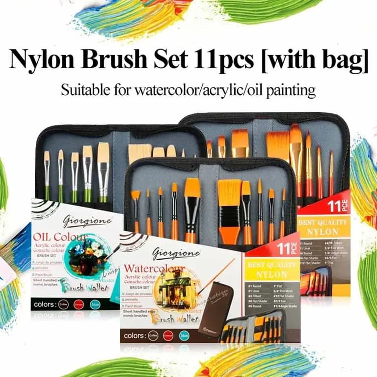 Giorgione Nylon Hair Wallet Brushe Set , Watercolour/Oil Colour/ Acrylic Colour