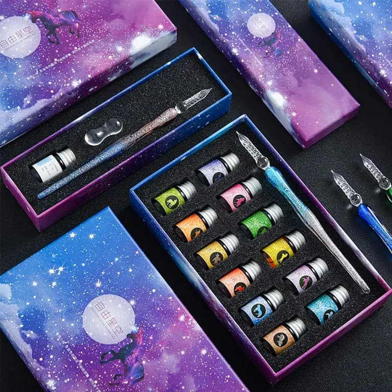 Glass Pen Dip Pen Set Student Crystal Pen Gift Box (Multi Design)