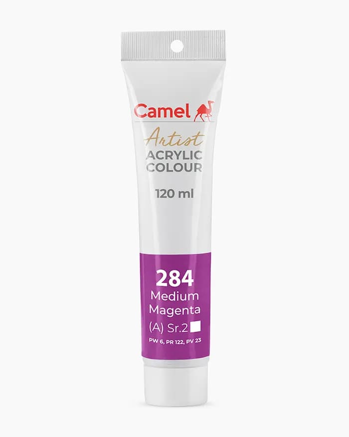 Camel Artist Acrylic Colours Individual tube of Medium Magenta Sr 2 in 120 ml