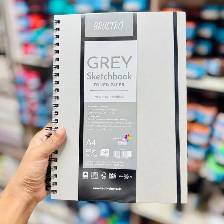 Brustro Grey Sketchbook Toned Paper A4 – 120gsm | 60 Sheets