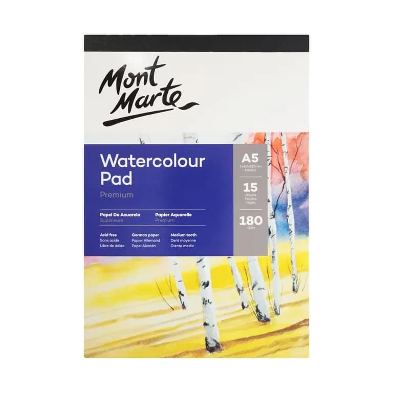 Mont Marte Watercolour Pad German Paper A5 180gsm 15 Sheet