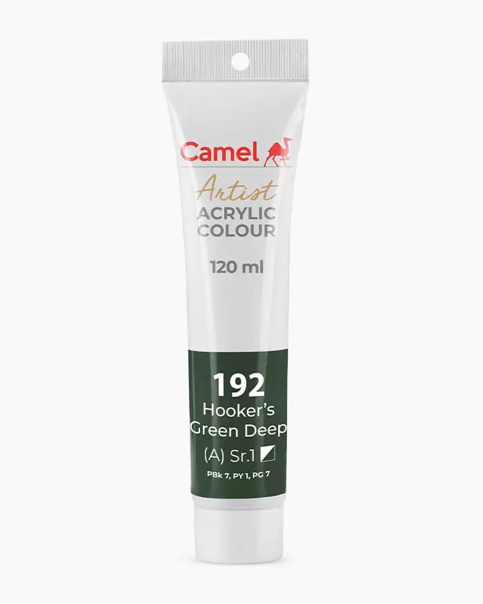 Camel Artist Acrylic Colours Individual tube of Hooker`s Green Deep Sr 1 in 120 ml