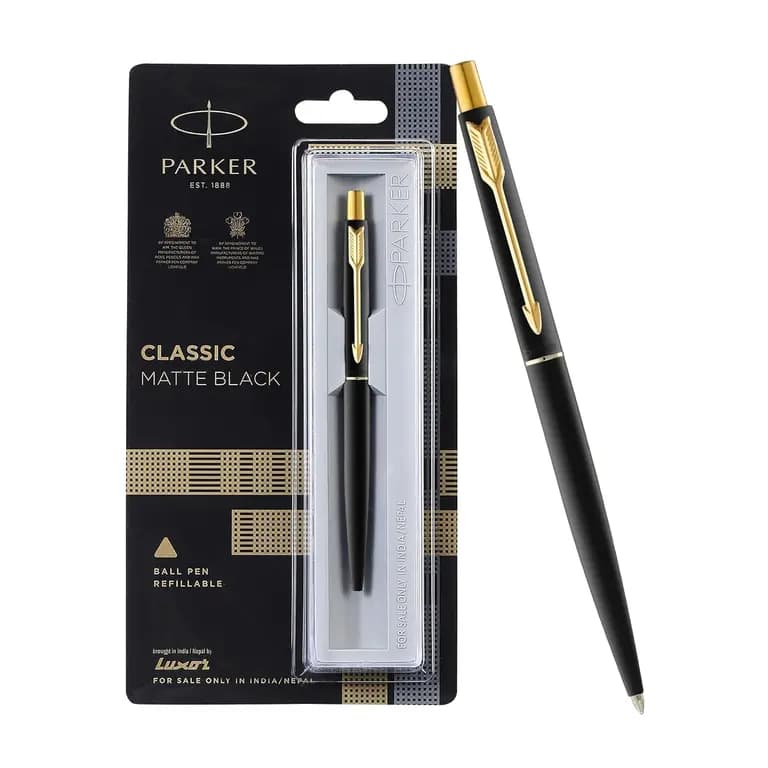  Parker Classic Matte Black Gold Trim Ball Pen| Ink Color - Blue | Unique Gift For Employees 