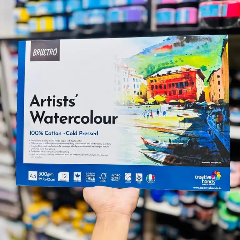 Brustro Artists Watercolour Pad A3 BRWC10A33G (100% Cotton, Cold Pressed, 300gsm, 12 Sheets)