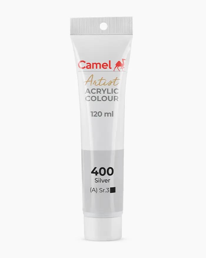 Camel Artist Acrylic Colours Individual tube of Silver SR 3 in 120 ml