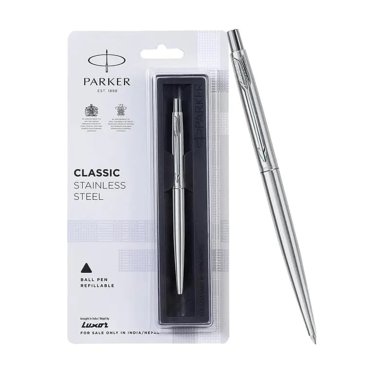  Parker Classic Stainless Steel Chrome Trim Ball Pen| Ink Color - Blue  Gift For Employees 