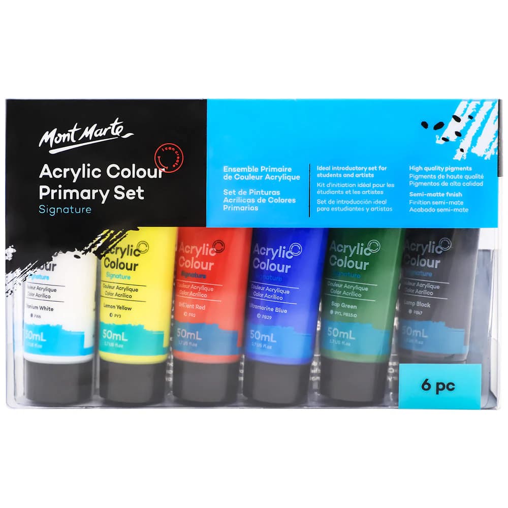Mont Marte Acrylic Colour Primary Paint Set 6pc x 50ml