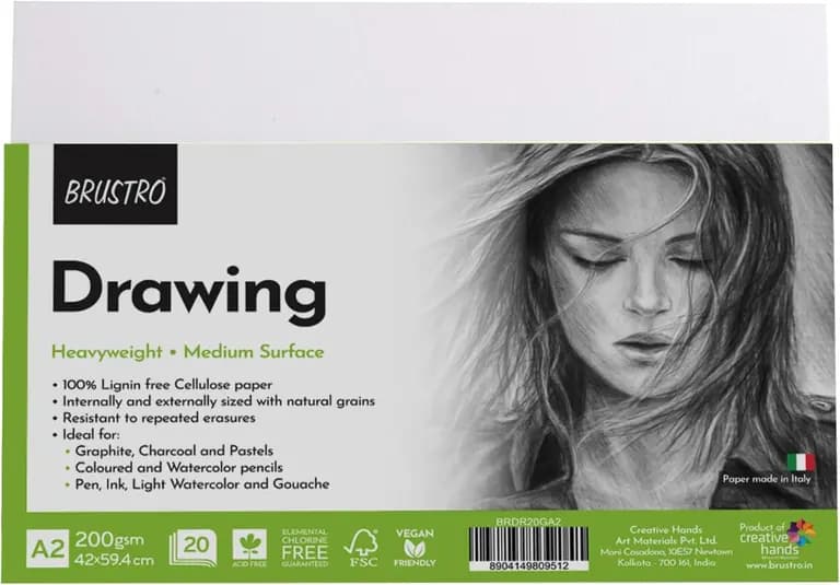  A2 Brustro Artists Drawing Paper 200 GSM  20 Sheets 24x16.5inc
