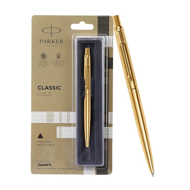 Parker Classic Gold Trim Ball Pen | Blue Ink | Ballpoint Pen for Smooth Writing 