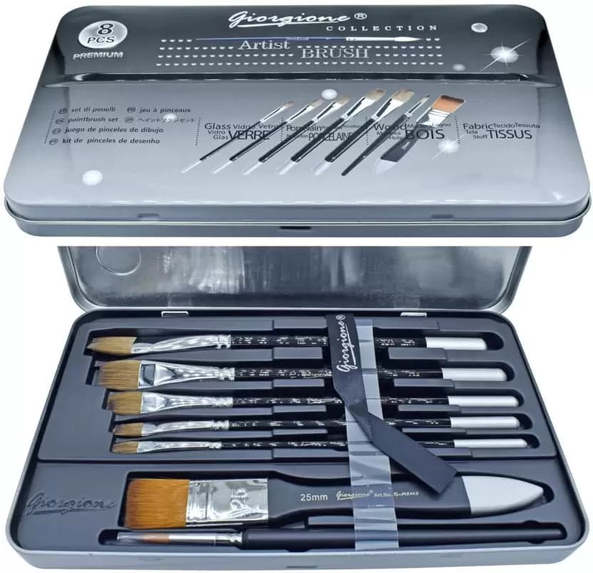 Giorgione Best Quality Artist Brush set 8 pc set with iron box