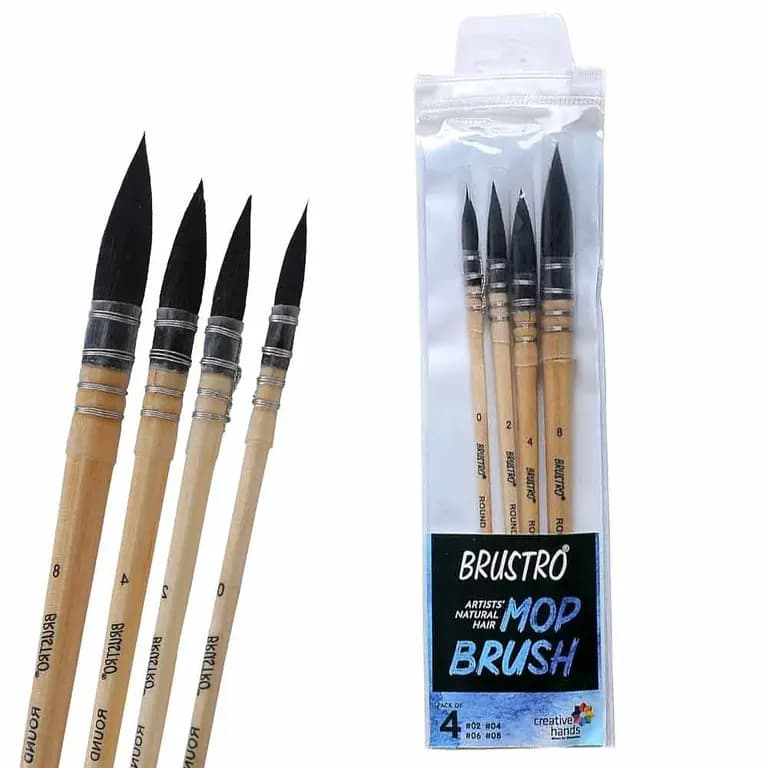BRUSTRO Artists Natural Hair MOP Brush Set (0, 2, 4, 8)