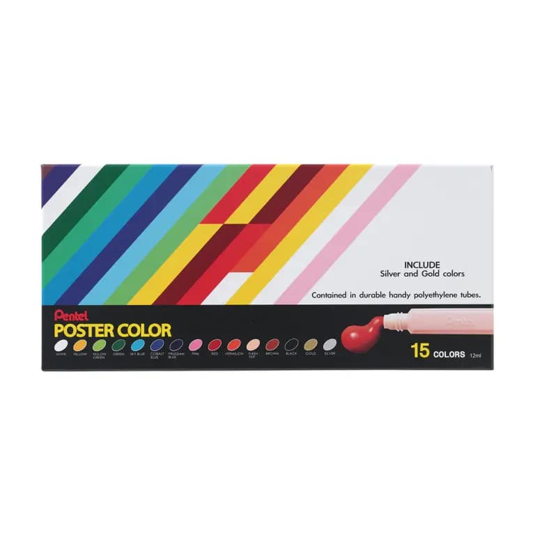 Pentel Poster 15 Colors Set Premium Quality 12ml Tubes 