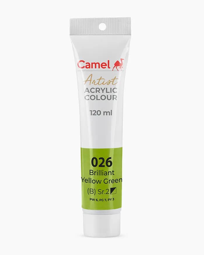 Camel Artist Acrylic Colours Individual tube of Brilliant Yellow Green Sr 2 in 120 ml