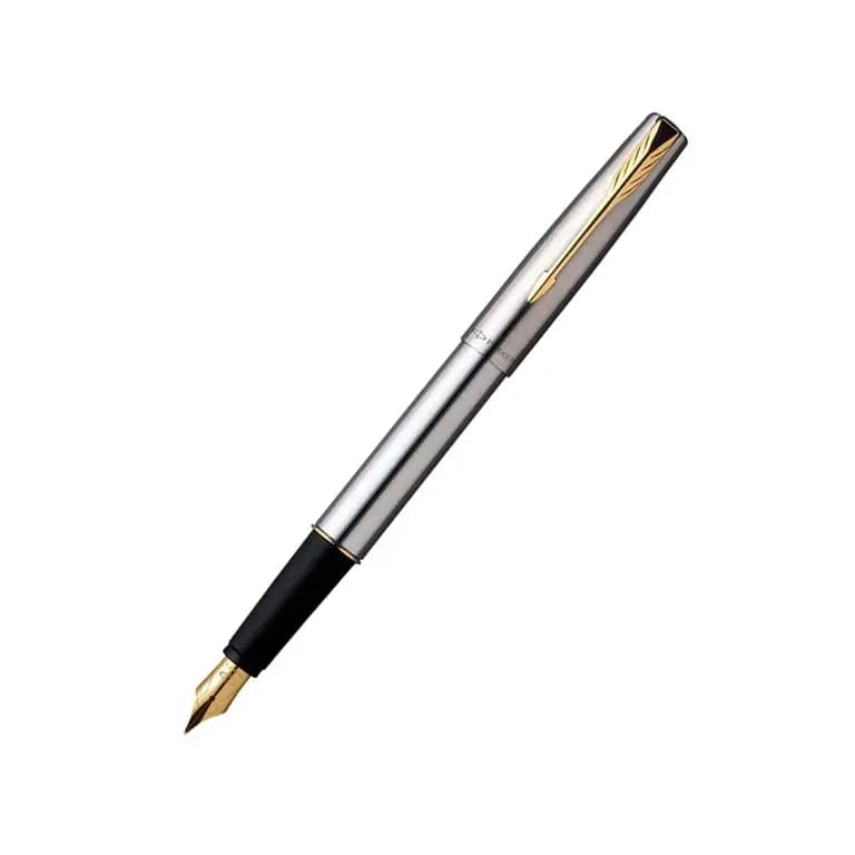  Parker Frontier Stainless Steel Gold Trim Fountain Pen