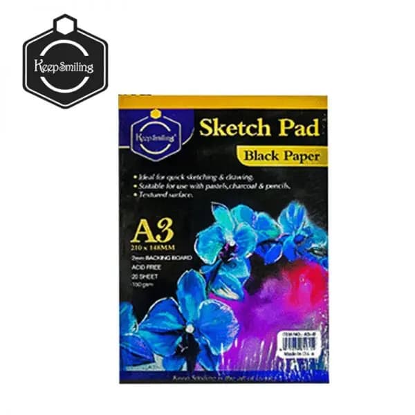 Keep Smiling Black Paper Sketch Pad A3