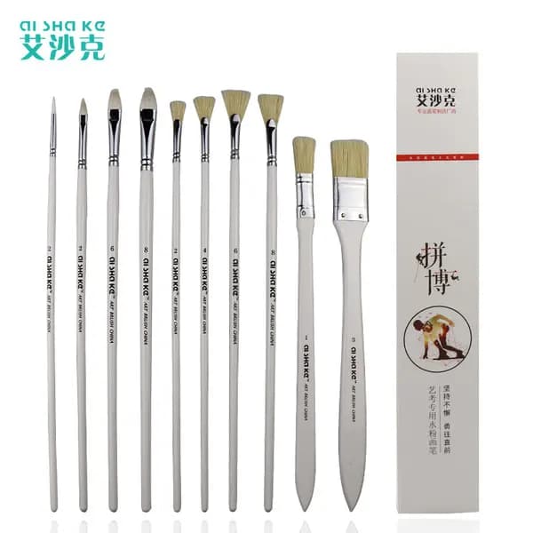 Ai Sha Ke Hog Hair Brush Set - 10 Pieces Oil and Acrylic Paint