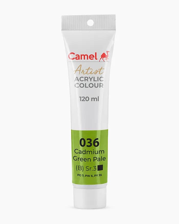 Camel Artist Acrylic Colours Individual tube of Cadmium Green Pale Sr 3  in 120 ml