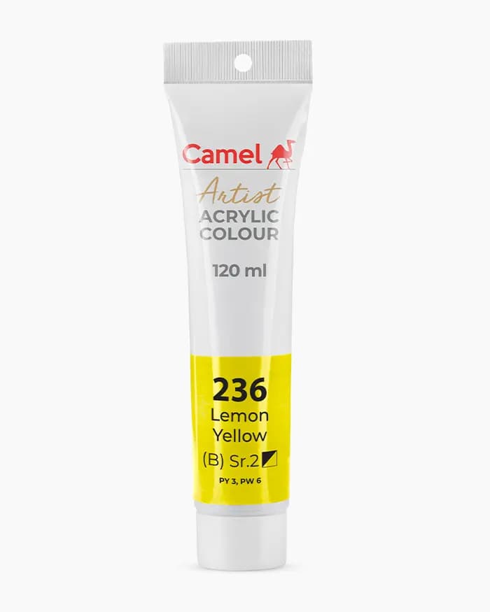 Camel Artist Acrylic Colours Individual tube of Lemon Yellow Sr 2  in 120 ml